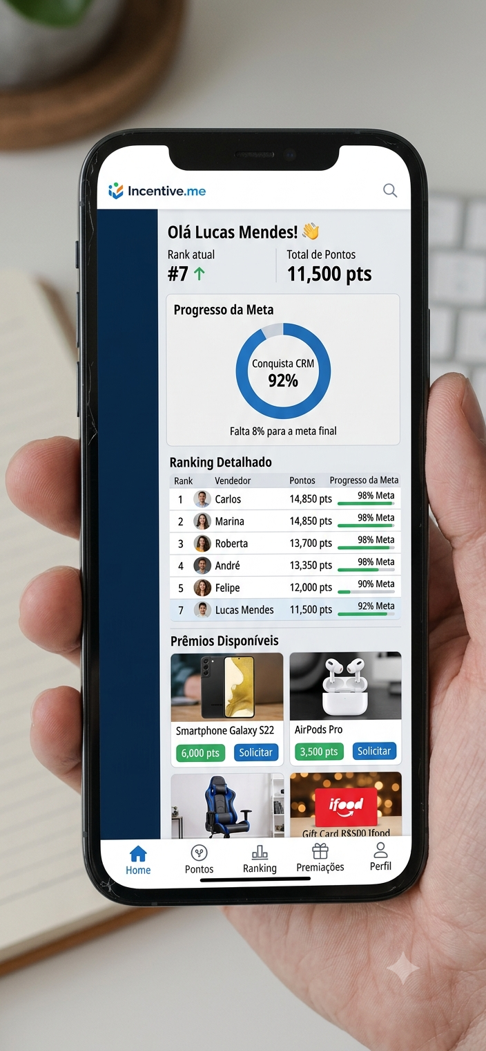 App do vendedor — meta, ranking e prêmios disponíveis
